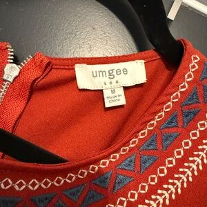 9- Umgee Rust Colored Dress with Geometric Embroidery